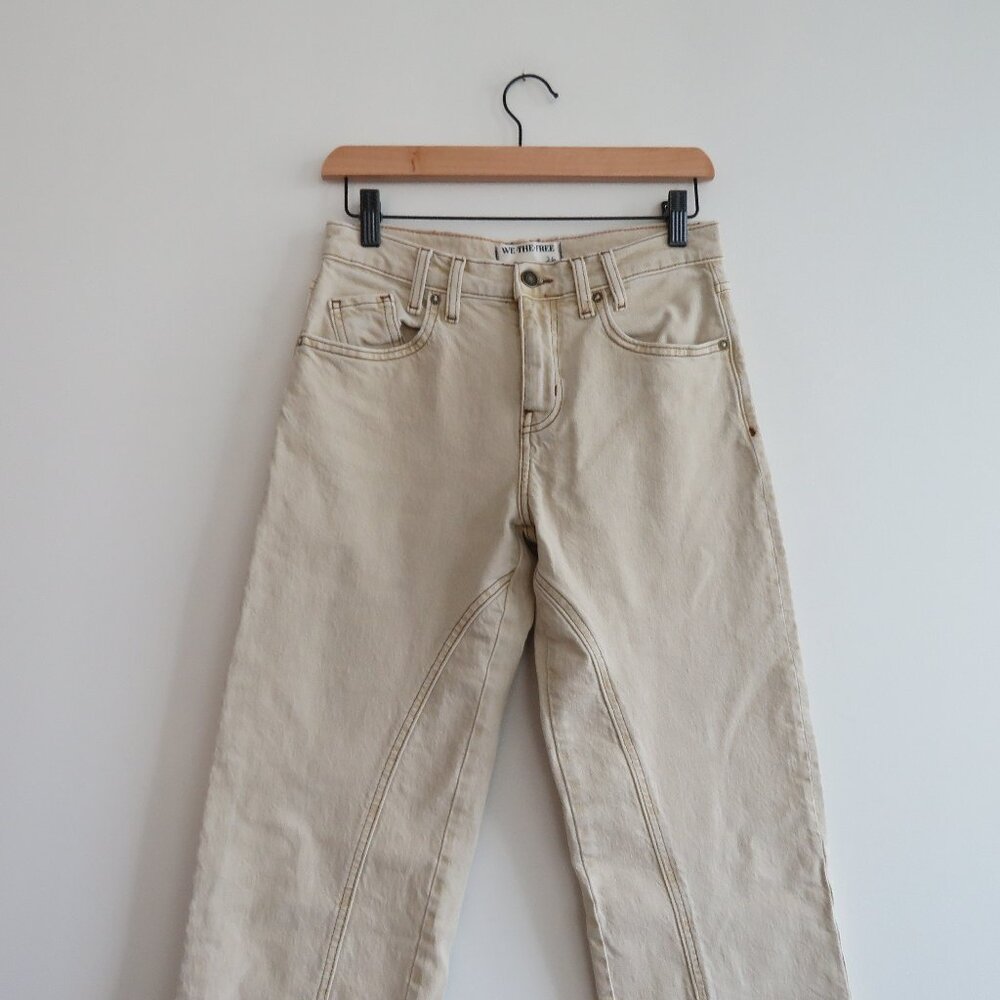 FREE PEOPLE WE THE FREE Risk Taker Mid Rise Jeans in Ecru Neutral Boho - Size 26 - Picture 5 of 16